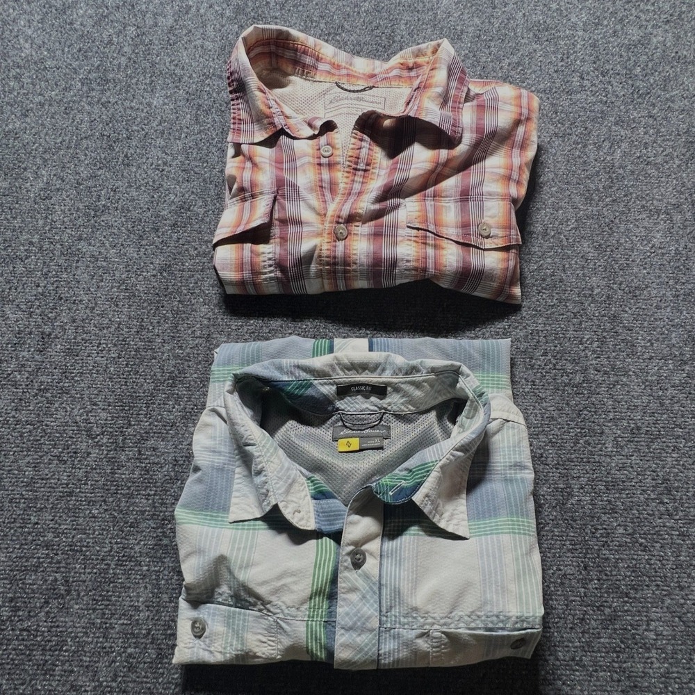 Two Eddie Bauer Mens XL Classic Fit Hiking Shirts Short Sleeve Quick Dry Fishing